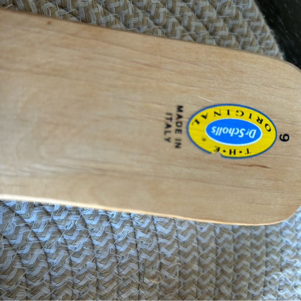 Dr. Scholl's Black Leather Mules with Natural Wood Sole - Picture 6 of 9